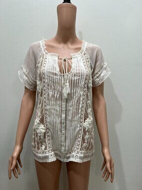 Sundance beaded floral sheer blouse size M